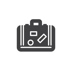 Travel suitcase icon vector, filled flat sign, glyph style pictogram isolated on white. Luggage symbol, logo illustration. Pixel perfect