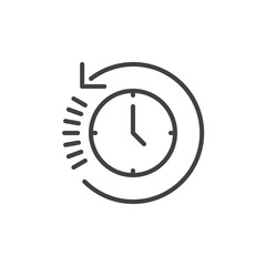 Clock with arrow around outline icon, line vector sign, linear style pictogram isolated on white. History symbol, logo illustration. Editable stroke. Pixel perfect