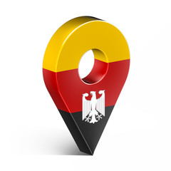 Germany glossy map pin with shadow. concept of tagging, center, landmark badge, tip, trip, needle, route build, locate. Isolated on white background
