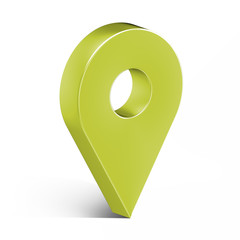 Lime glossy map pin with shadow. concept of tagging, center, landmark badge, tip, trip, needle, route build, locate. Isolated on white background