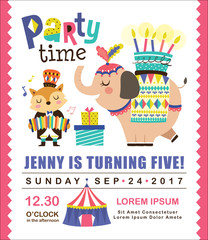 Obraz na płótnie Canvas Kids birthday party invitation card with circus theme