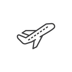 Airplane take off line icon, outline vector sign, linear style pictogram isolated on white. Departure symbol, logo illustration. Editable stroke
