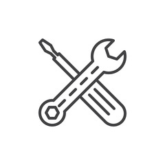 Maintenance, Wrench and screwdriver line icon, outline vector sign, linear style pictogram isolated on white. Symbol, logo illustration. Editable stroke. Pixel perfect