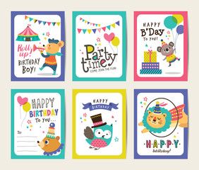 Fototapeta na wymiar Set of birthday card with circus theme