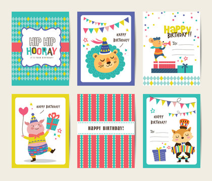 Set of birthday card with circus theme
