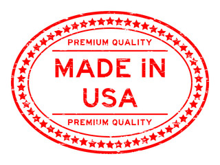Grunge red premium quality made in USA oval rubber seal stamp on whtie background