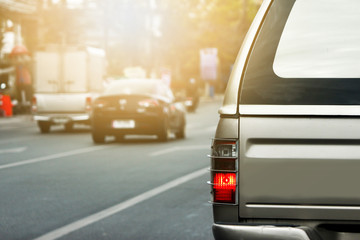 Fototapeta premium Car stop on the road by traffic jam in city.