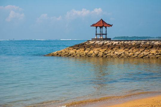 Beautiful gazebo pavilion on the beach Benoa. Bali, Indonesia.Tanjung Benoa. Nusa Dua.
