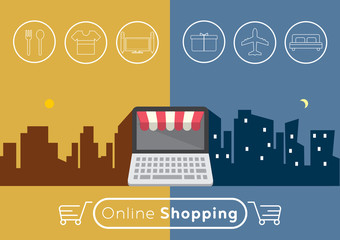 Obraz premium Online shopping with E-commerce concept infographic