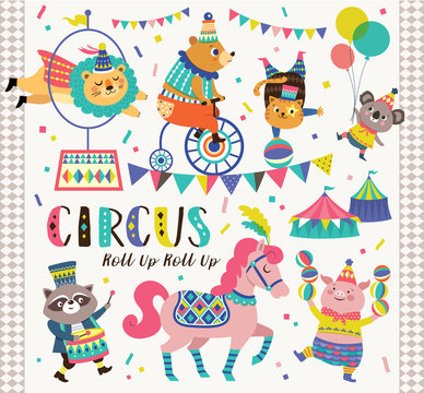 Set of circus animals