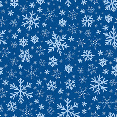 Naklejka na ściany i meble Seamless blue pattern with snowflakes