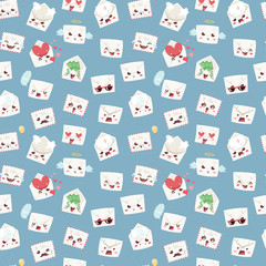 Envelope character emotions face vector illustration seamless pattern