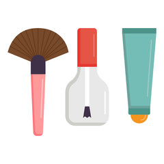 Makeup icons perfume mascara care brushes comb faced eyeshadow glamour female accessory vector.