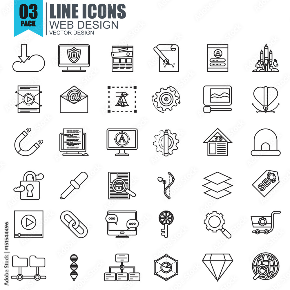 Fototapete simple set of web development line icons