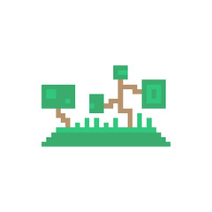 Set of pixelated trees for games and mobile applications. 8-bit graphics.