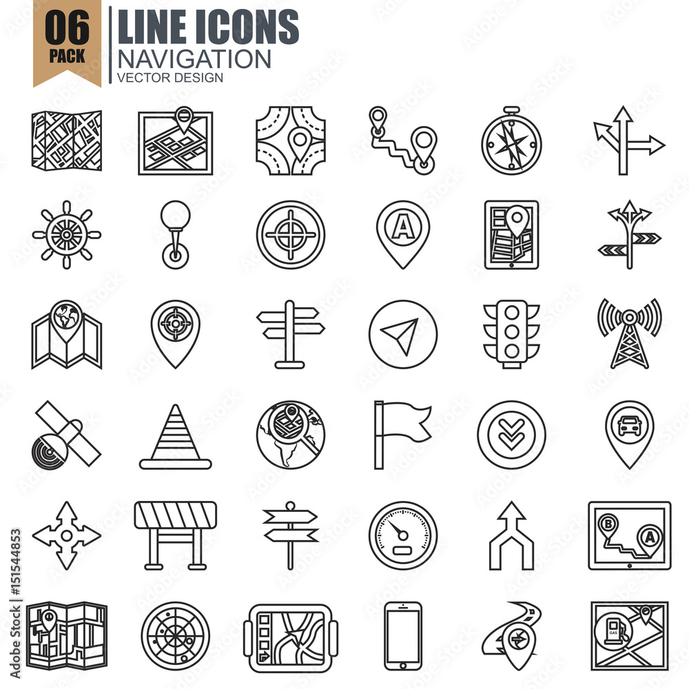 Poster simple set of navigation line icons