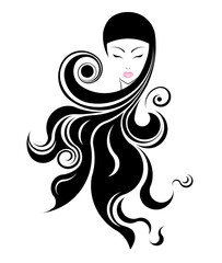 women long hair style icon, logo women face on white background