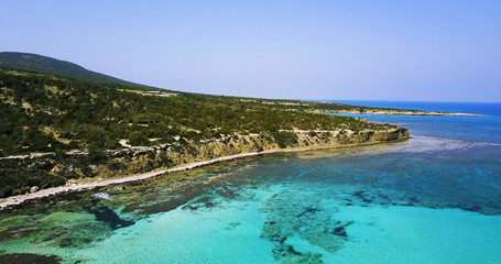 Landscape of a transparent clear blue Mediterranean Sea. The island of Cyprus. Resort. blue lagoon