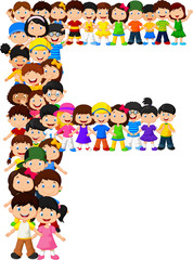 Little kids form alphabet F