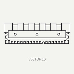 Line flat vector computer part icon data storage. Cartoon style. Digital gaming and business office pc desktop device. Innovation gadget. Internet. Illustration and element for your design, wallpaper.