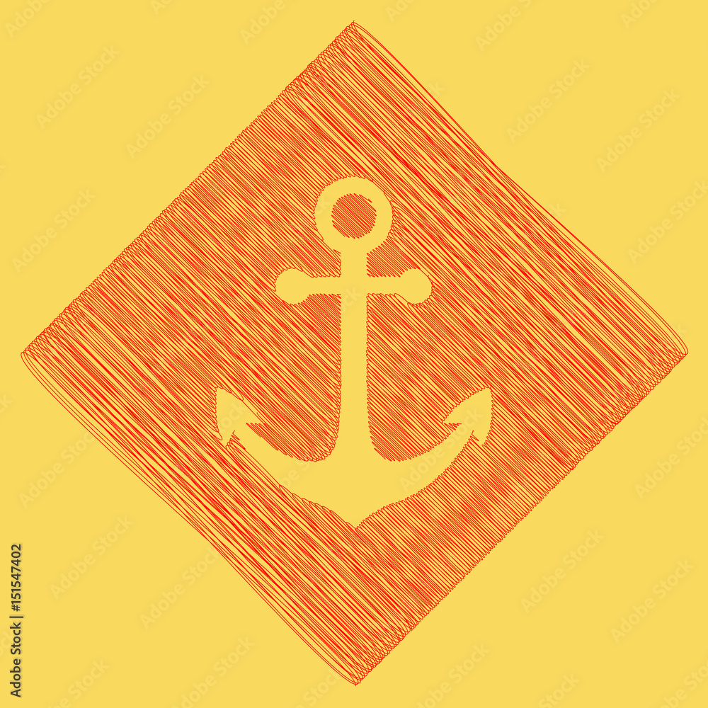 Poster anchor icon. vector. red scribble icon obtained as a result of subtraction rhomb and path. royal yel