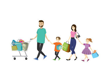 Happy family with shopping bags