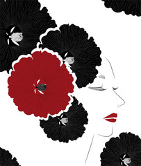 Vector illustration of beautiful women face with abstract flowers