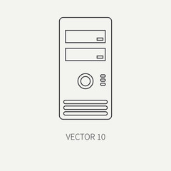 Line flat vector computer part icon housing body. Cartoon style. Digital gaming and business office pc desktop device. Innovation gadget. Hardware. Illustration and element for your design, wallpaper.