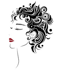 women short hair style icon, logo women on white background