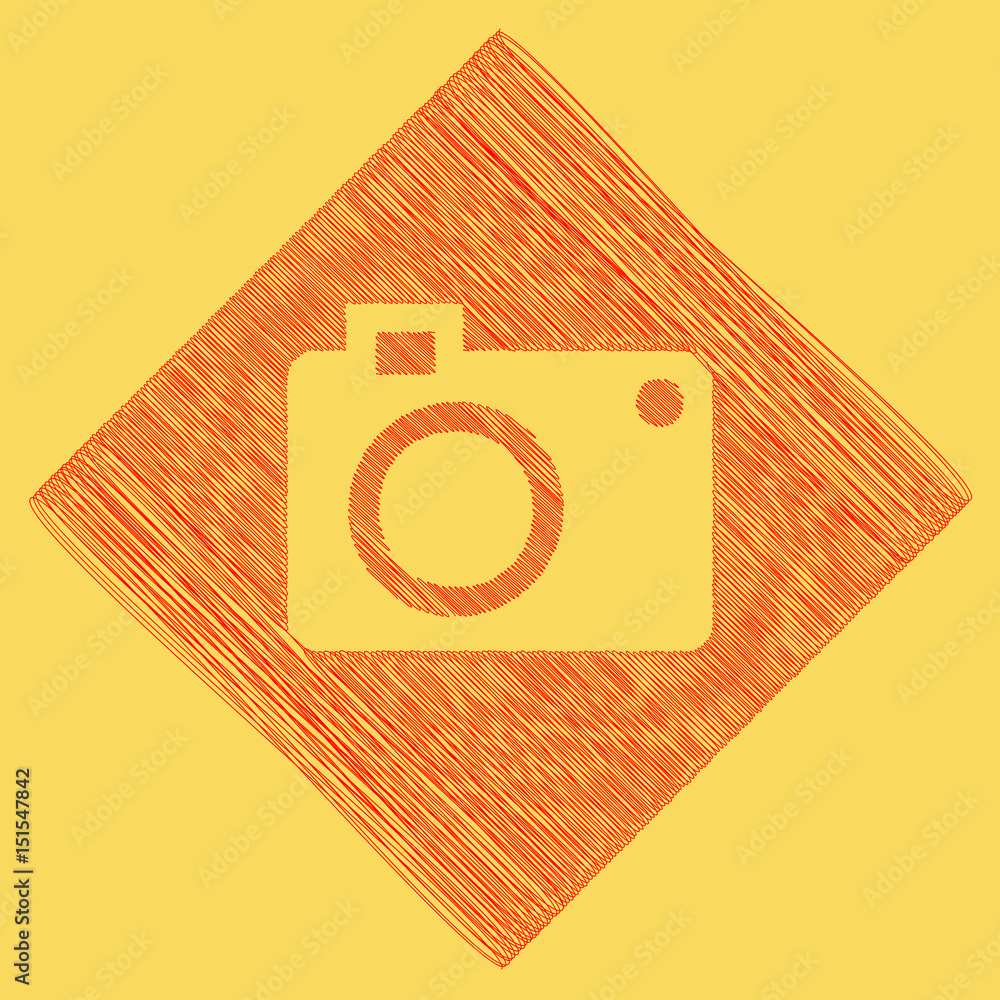 Poster digital camera sign. vector. red scribble icon obtained as a result of subtraction rhomb and path. r
