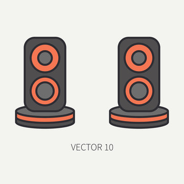 Line flat color vector computer part icon audio speakers. Cartoon. Digital gaming and business office pc desktop device. Innovation gadget. Sound. Illustration and element for your design, wallpaper.