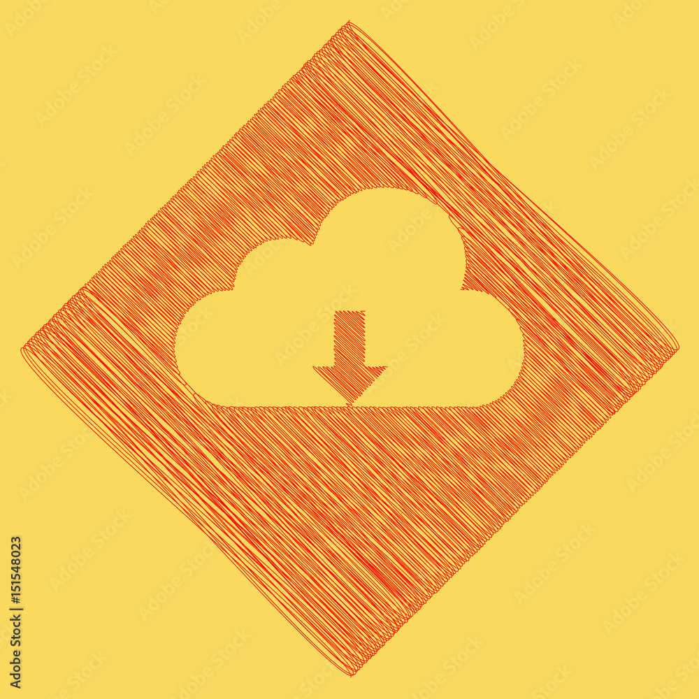 Poster cloud technology sign. vector. red scribble icon obtained as a result of subtraction rhomb and path.