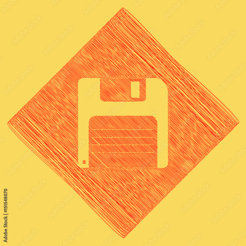 Poster floppy disk sign. vector. red scribble icon obtained as a result of subtraction rhomb and path. roya