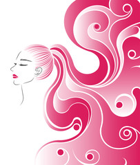 women long hair style icon, logo women face on white background