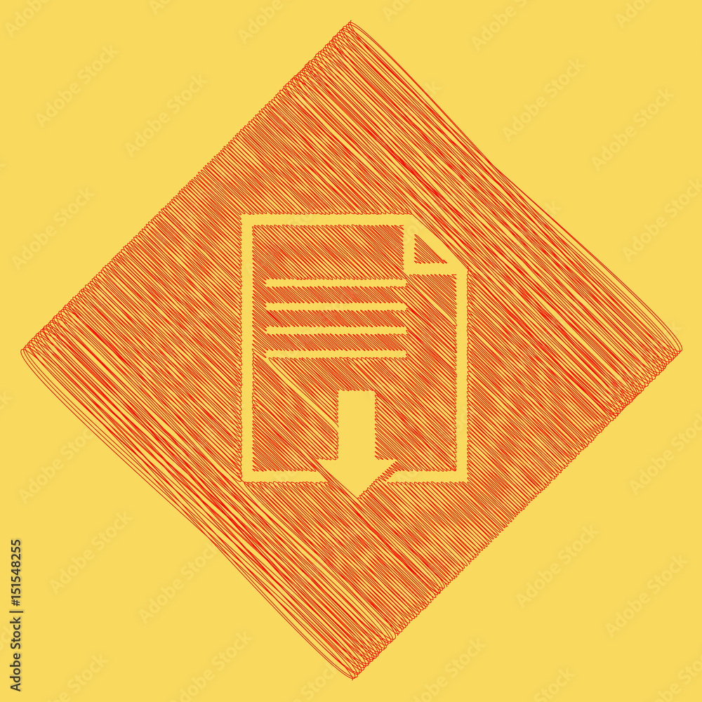 Poster file download sign. vector. red scribble icon obtained as a result of subtraction rhomb and path. ro