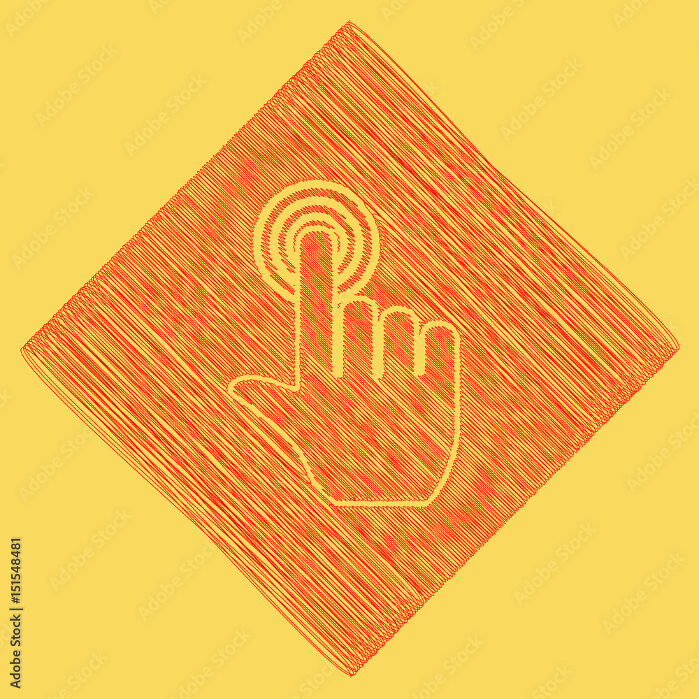 Aufkleber hand click on button. vector. red scribble icon obtained as a result of subtraction rhomb and path. 