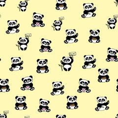 Seamless pattern with cute panda bear