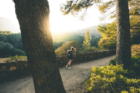 Woman Hiking Through The Woods - Mallorca