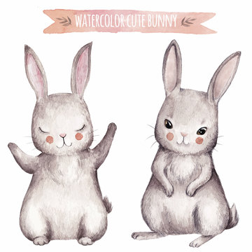 Cute bunny watercolor set.