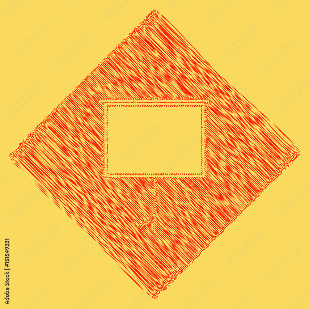 Poster blank projection screen. vector. red scribble icon obtained as a result of subtraction rhomb and pat