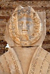 Libya, Tripoli, Leptis Magna, Murqub District, Khoms, Severan Forum, Close-up of Medusa, Roman archaeological site Unesco World Heritage Site