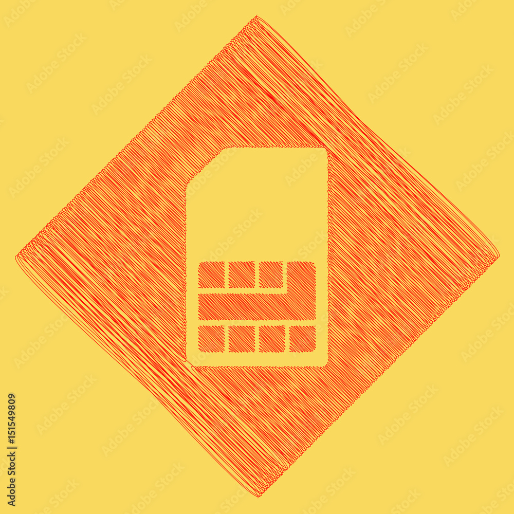 Poster sim card sign. vector. red scribble icon obtained as a result of subtraction rhomb and path. royal y