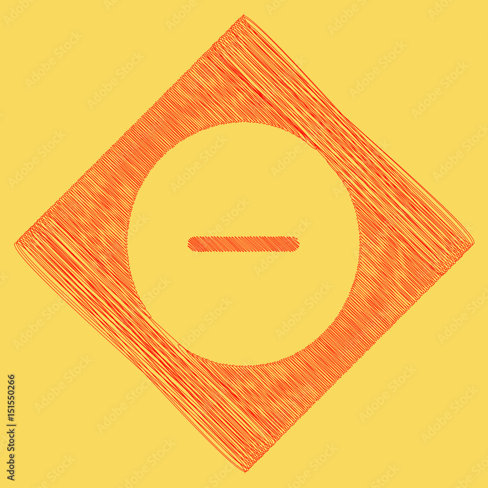 Aufkleber negative symbol illustration. minus sign. vector. red scribble icon obtained as a result of subtract