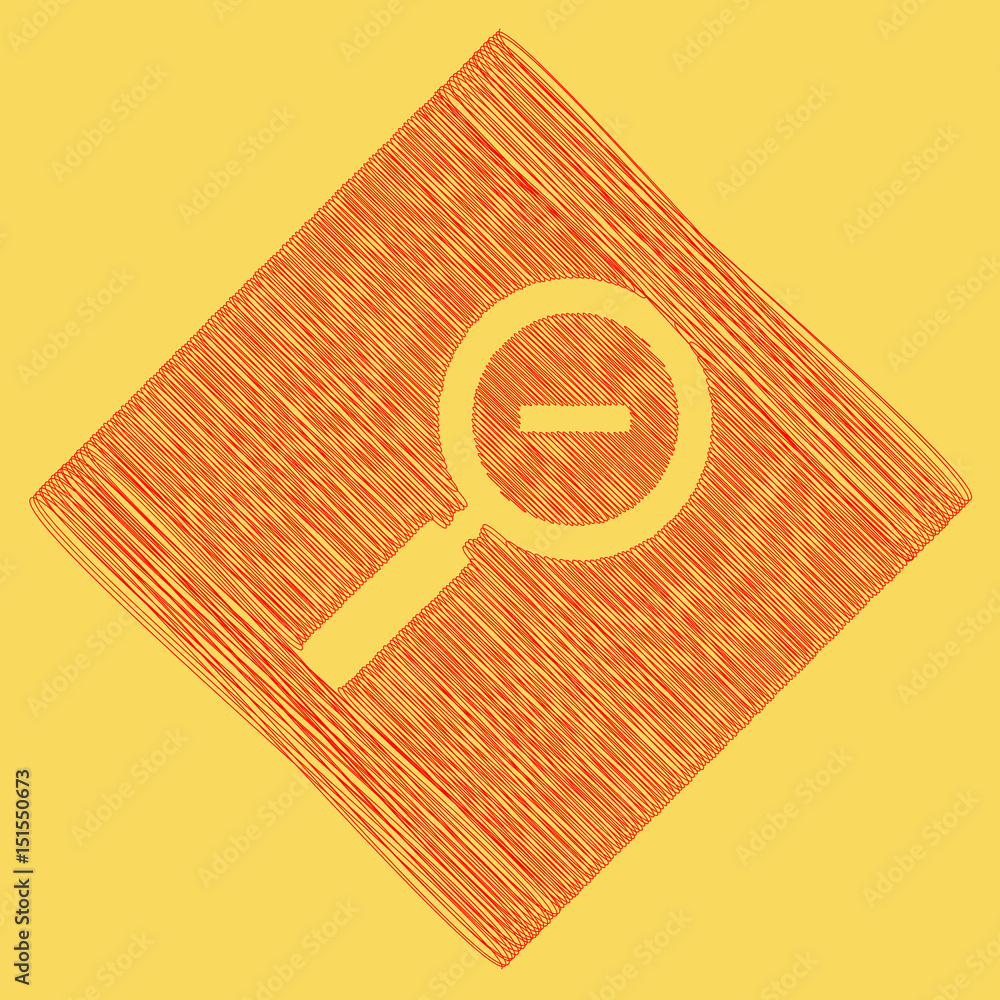 Poster zoom sign illustration. vector. red scribble icon obtained as a result of subtraction rhomb and path