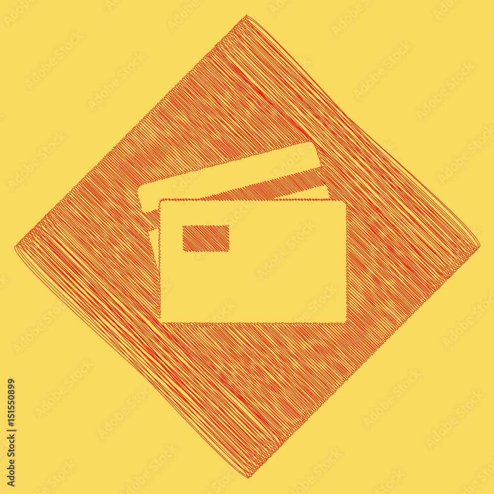 Poster credit card sign. vector. red scribble icon obtained as a result of subtraction rhomb and path. roya