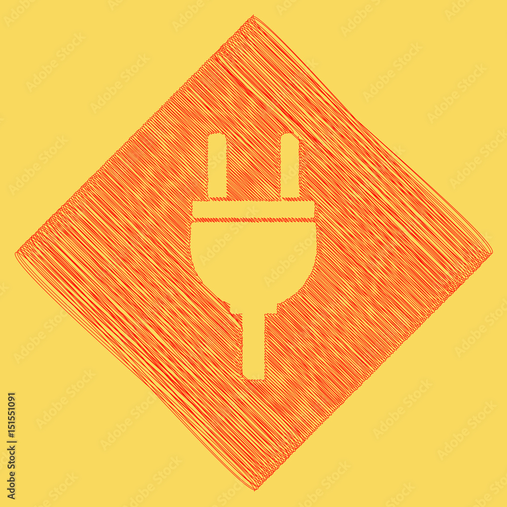 Poster socket sign illustration. vector. red scribble icon obtained as a result of subtraction rhomb and pa