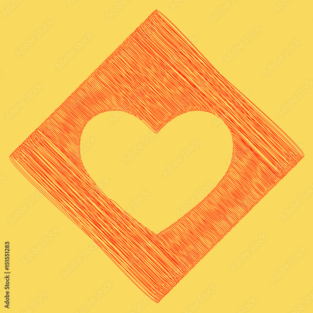 Poster tie sign. vector. red scribble icon obtained as a result of subtraction rhomb and path. royal yellow