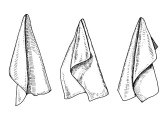 Kitchen towels sketch vector illustration