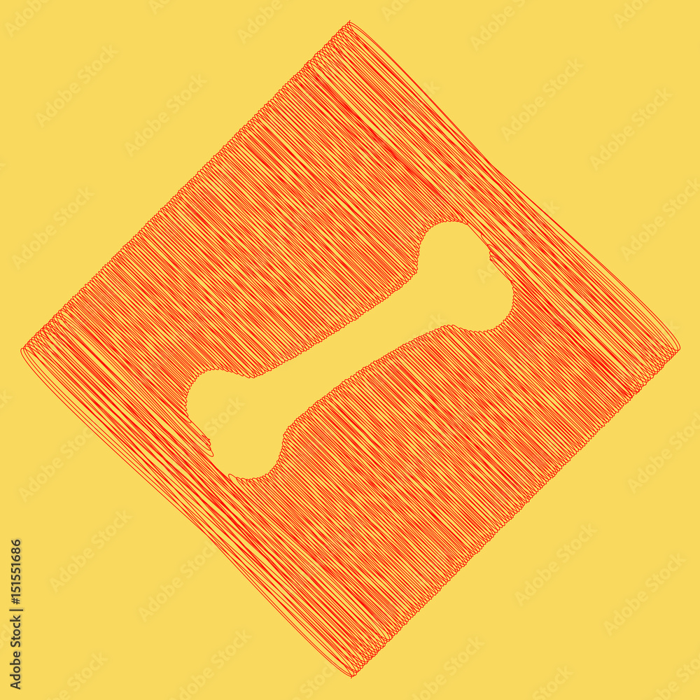 Poster bone sign illustration. vector. red scribble icon obtained as a result of subtraction rhomb and path
