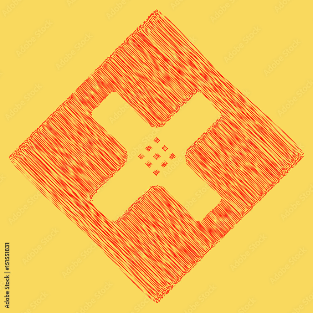 Poster aid sticker sign. vector. red scribble icon obtained as a result of subtraction rhomb and path. roya
